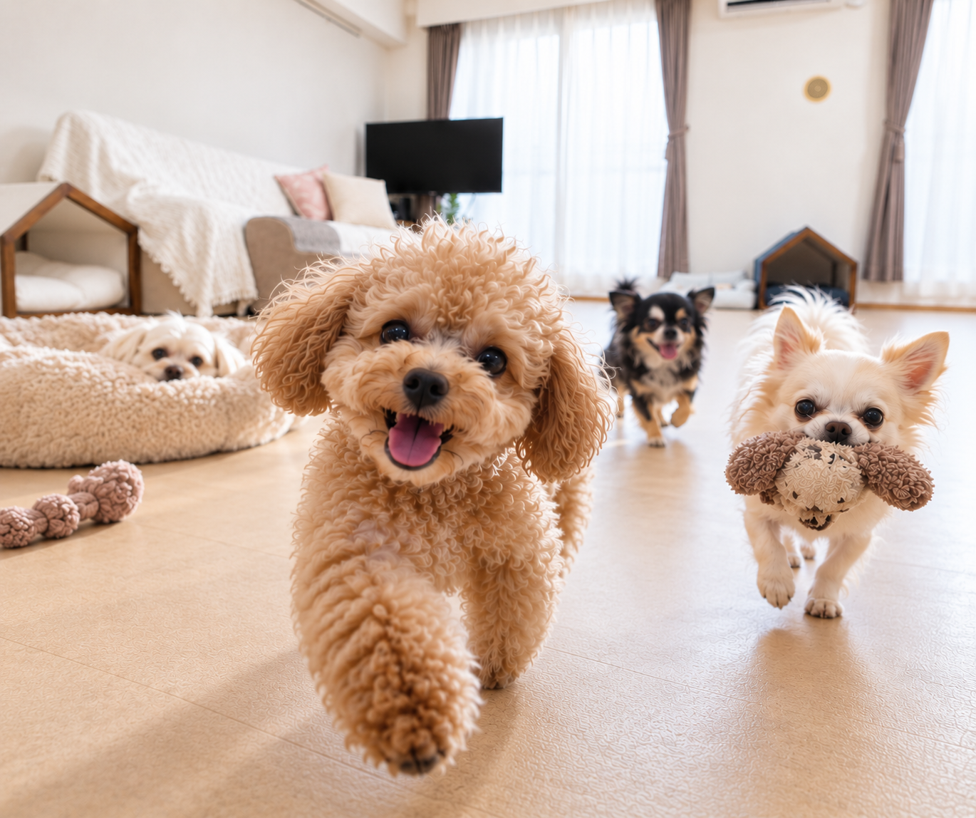 ケージフリーで過ごすワンちゃん
